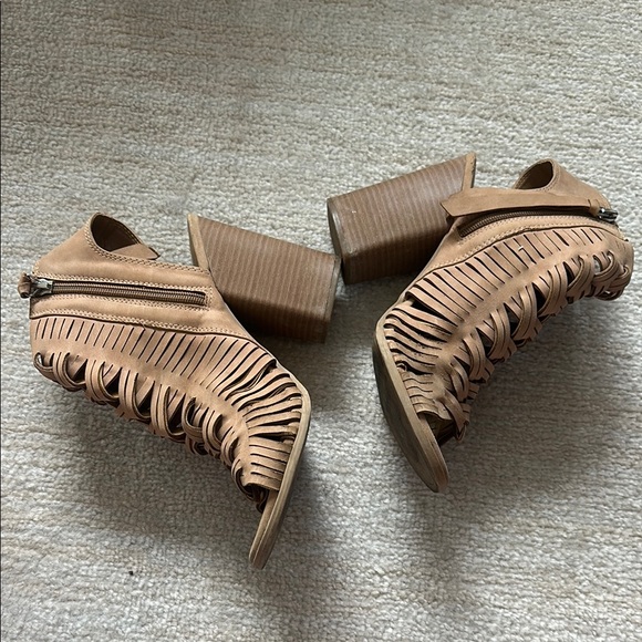 Chic Fringe Heeled Boots in Tan - Picture 1 of 2